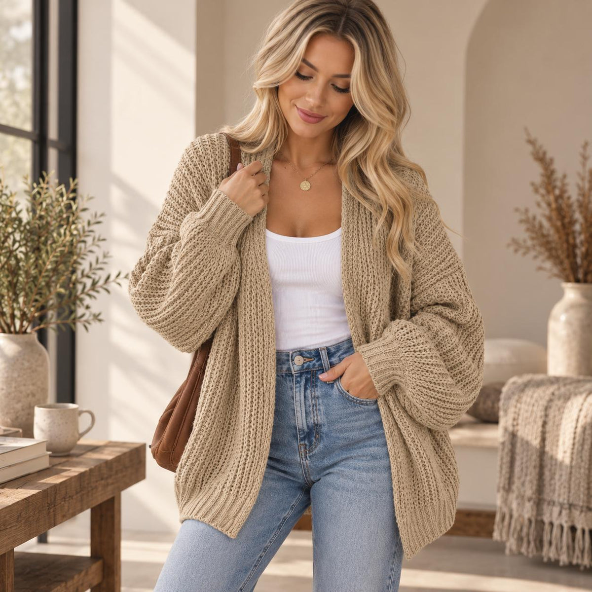 Helena Olive Knit Oversized Cardigan — view 2