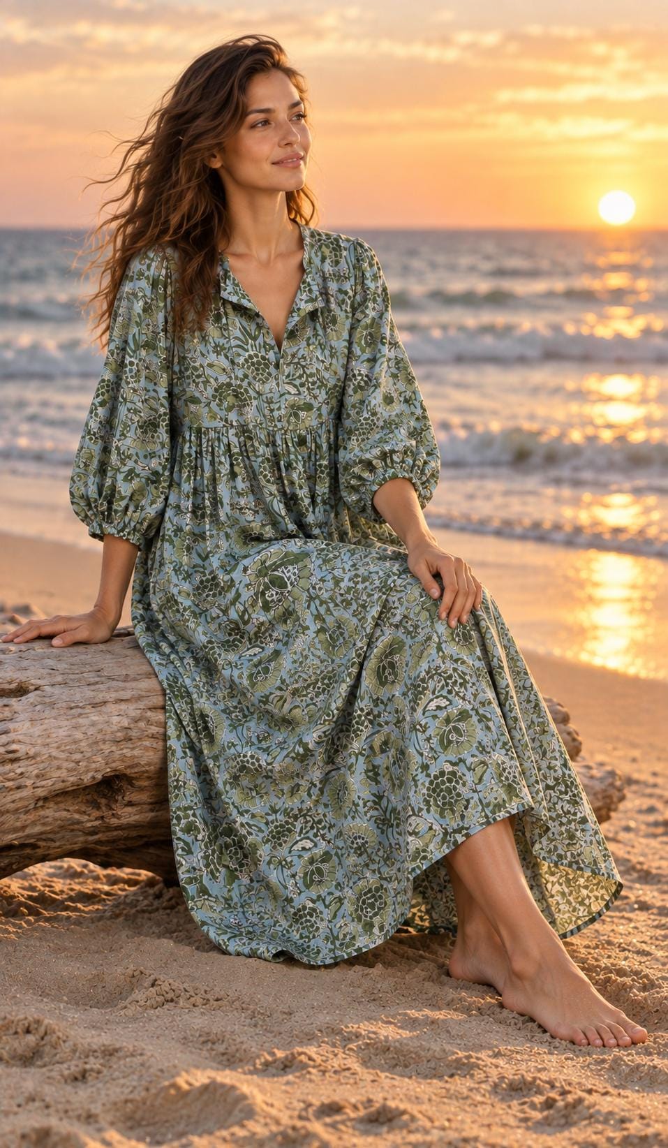 Adele Floral Cotton Puff-Sleeve Maxi Dress — view 4