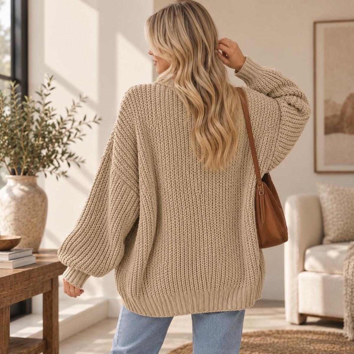 Helena Olive Knit Oversized Cardigan — view 4