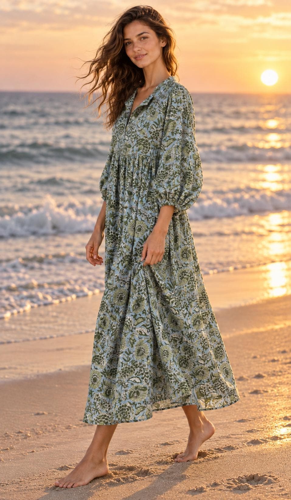 Adele Floral Cotton Puff-Sleeve Maxi Dress — view 5