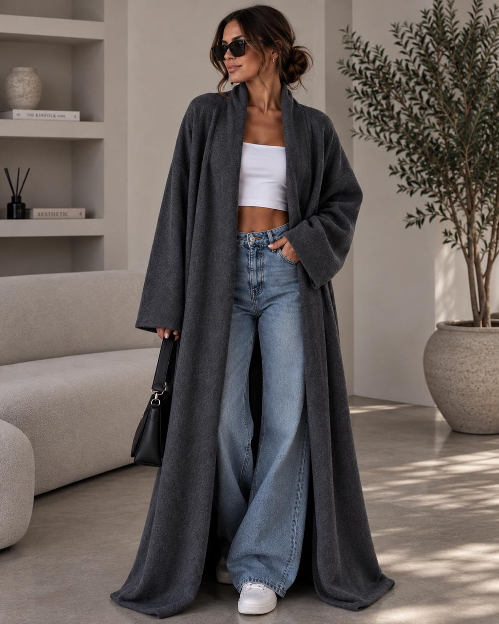 Calla Gray Knit Oversized Cardigan — view 6