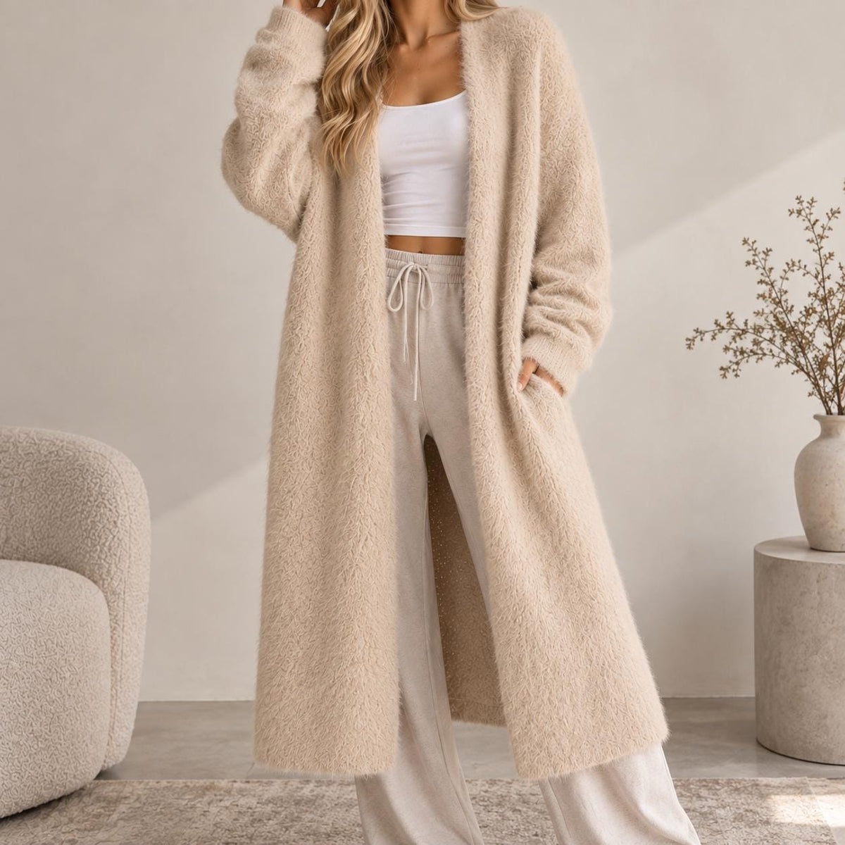 Gwen Beige Knit Oversized Cardigan — Strouse's