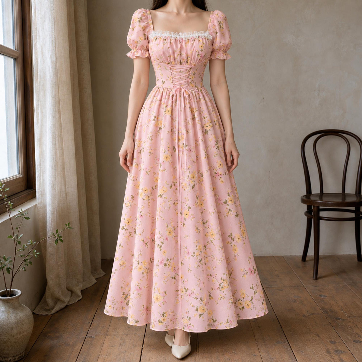 Jade Floral Lace Puff-Sleeve Midi Dress — view 4