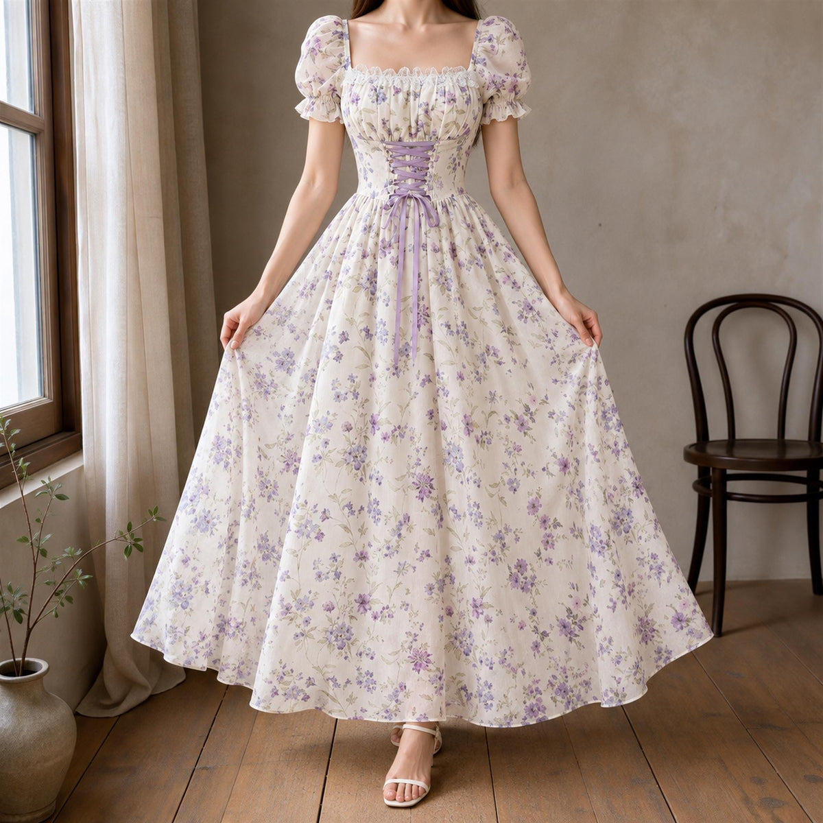 Jade Floral Lace Puff-Sleeve Midi Dress — Strouse's