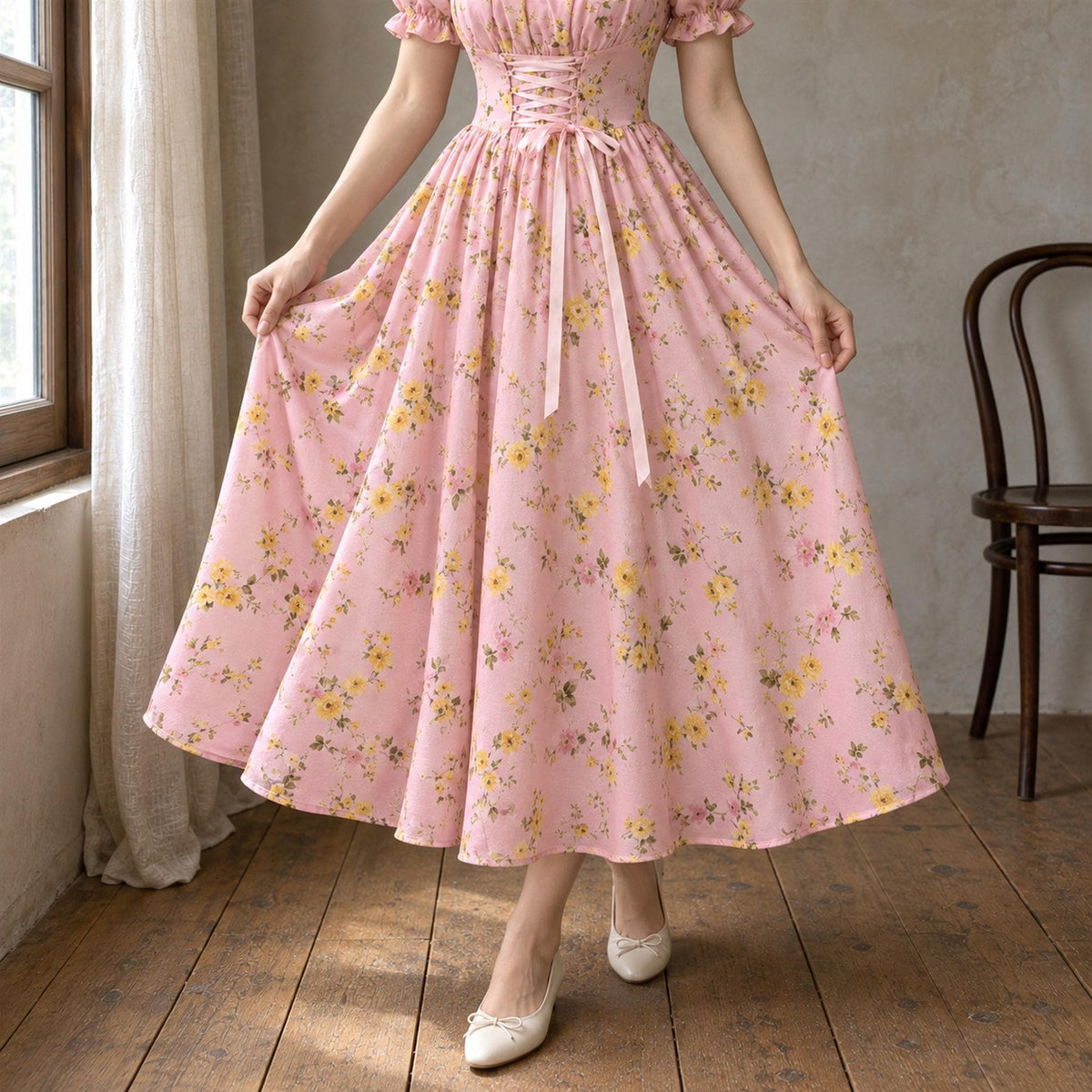 Jade Floral Lace Puff-Sleeve Midi Dress — view 5