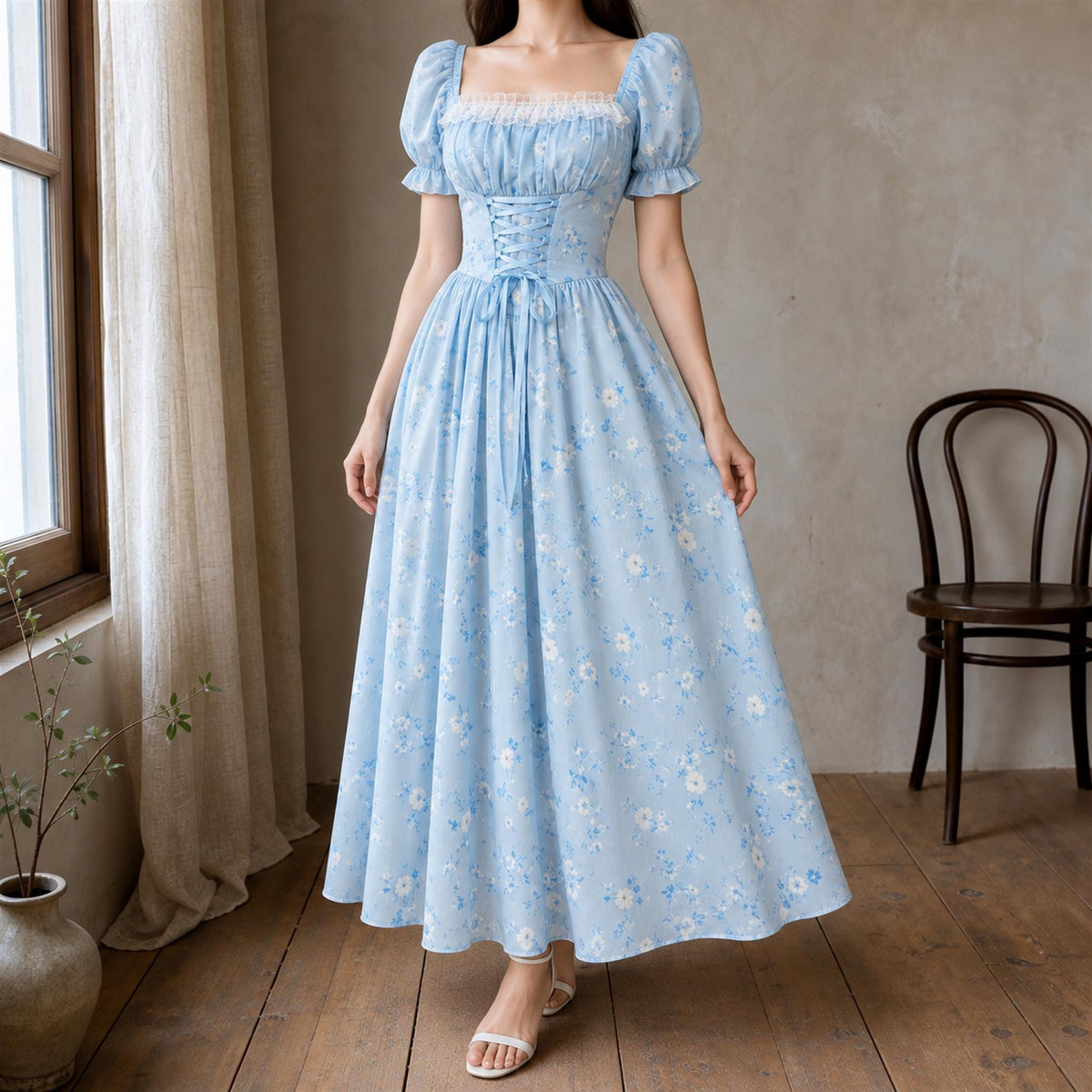 Jade Floral Lace Puff-Sleeve Midi Dress — view 3